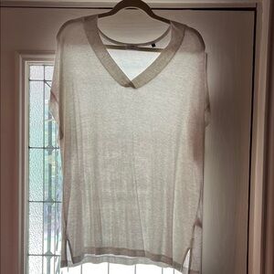 CAbi Light Cream V-Neck Short Sleeve Top